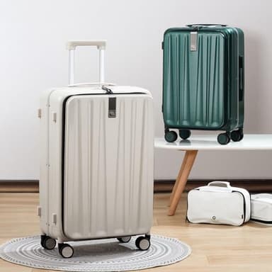 Hanke 24 Inch Checked Luggage Front Opening Rolling Suitcase Hard Sided Luggage with Spinner Wheels Travel Luggagefor Woman Men.(Dark Green) - Image 9