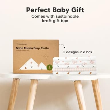 5-Pack Muslin Burp Cloths Baby Boy, Girl - Very Absorbent Baby Burp Cloth Rags, 8-Layers Viscose Derived from Bamboo Cotton Muslin Towel, Super Soft Spit Up Rags, No Shrink Washcloths (Petals) - Image 9