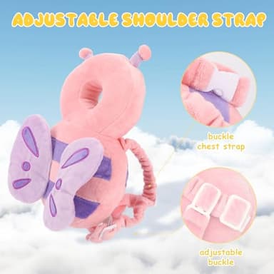 Baby Head Protection Backpack - Soft & Comfortable, Cute Cartoon Design, Pink Butterfly - Image 2