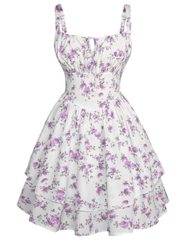 Scarlet Darkness Floral Mini Corset Dress for Women Teens Summer Vacation Short Dresses White Purple Floral L - Image 1