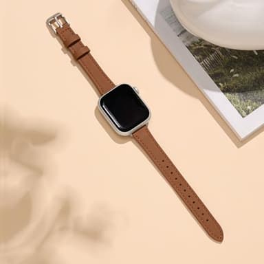STIROLL Slim Leather Bands Compatible with Apple Watch Band 38mm 40mm 41mm 42mm(Series 11 10), Top Grain Leather Watch Thin Wristband for iWatch SE 9 8 7 6 5 4 3 2 1 (Brown Starlight) - Image 4