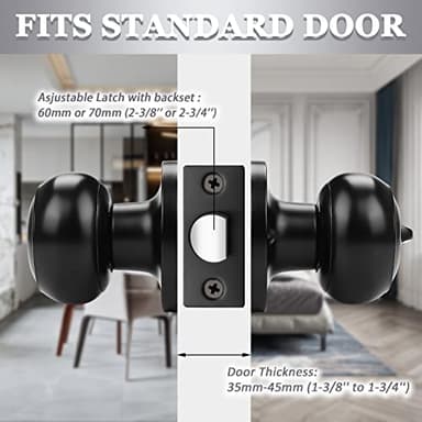 Probrico 10 Pack Round Privacy Door Knob(Thumb Turn Lock on The Inside), Keyless Doorknobs Interior/Exterior Lockset,Privacy Knobs for Bedroom/Bathroom,Black Modern Design Door Hardware - Image 4