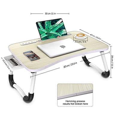 Zapuno Laptop Lap Desk, Foldable Laptop Table Tray with 4 USB Ports Storage Drawer and Cup Holder, Lap Bed Desk Notebook Stand Laptray Portable Standing Table for Bed Couch Floor - Image 3