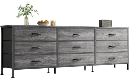 Huuger 63 Inch Dresser for Bedroom, Long Dresser for Closet with 9 Drawers, Large TV Stand for 55, 65, 70 Inch TV, Entertainment Center with Storage, Wide Chest of Drawers, Grey - Image 1