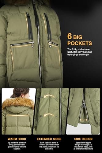 Orolay Women's Thickened Down Jacket Winter Hooded Coat with Faux Fur Trim Green L - Image 5