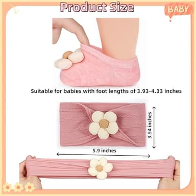 COZYOFFI Baby Flower Headband and Socks: Cute Headband and Socks Sets for Toddler Newborn Infant Girl Pink Khaki Beige - Image 2