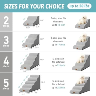 COZY KISS Dog Stairs for Small Dogs 15.7" H, Curved Dog Step for Puppy, Older Cat, Medium Pet Ramp for Sofa, Couch or Chair, Ladder with High Density Foam, 15.7x22.4x15.7 inch, 3 Step, White Black - Image 2