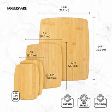 FARBERWARE 4-Piece Reversible Bamboo Cutting Board and Charcuterie Set, Assorted Sizes, Durable Wood Serving Boards for Cheese, Meats, and Prep - Image 3