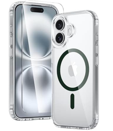 FNTCASE for iPhone 16 Case: Clear Magnetic Military Grade Drop Protection Anti Yellowing Slim Case - Rugged Shockproof Protective Transparent Cell Phone Cover(Green) - Image 1