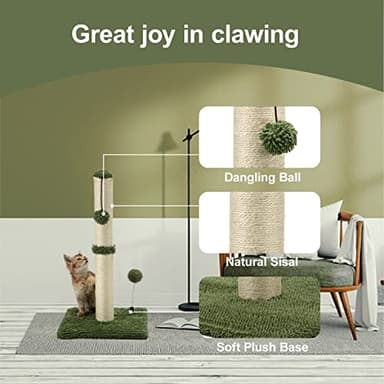MECOOL Cat Scratching Post Premium Basics Kitten Scratcher Sisal Scratch Posts with Hanging Ball 22in for Kittens or Smaller Cats, Cactus Green - Image 2