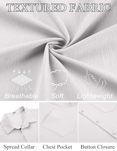 COOFANDY Mens Short Sleeve Button Down Shirts Linen Shirt Summer Holiday Shirt Beach Tops White - Image 2