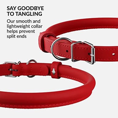 CollarDirect Rolled Leather Dog Collar, Soft Padded Round Puppy Collar, Handmade Genuine Leather Collar Dog Small Large Cat Collars 13 Colors (6-7 Inch, Red Smooth) - Image 2