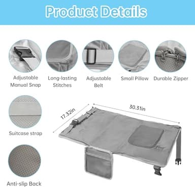 Toddler Airplane Bed Travel Bag 2 in 1, Portable Kids Plane Seat Extender, Baby Flight Essentials Footrest Flyaway Must Have for Infant, Carry On Duffel Bags for Women Gym Hospital Weekender(Grey) - Image 2