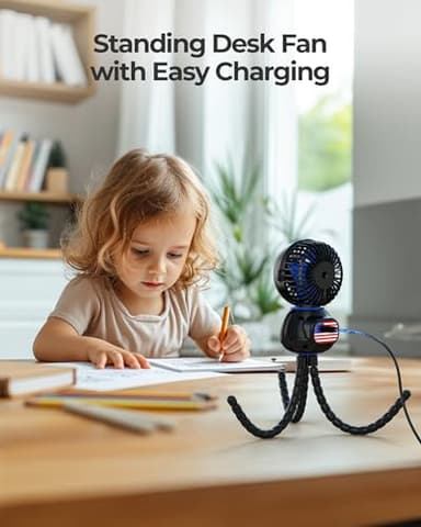 Koonie Astronaut Portable Stroller Fan, Baby-Safe Clip-on with Detachable Flexible Tripod, Rechargeable Battery-Operated, 3-Speeds, 270° Rotation - Ideal for Car Seats, Cribs, Treadmills, Travel - Image 6