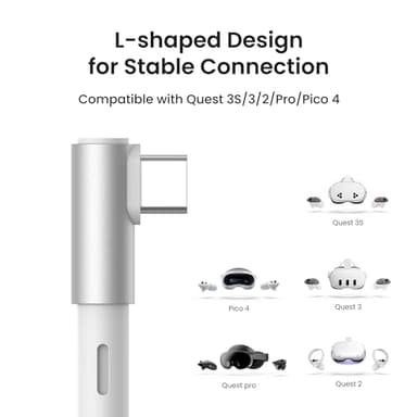 KIWI design Link Cable with Charging 16FT Compatible with Meta Quest 3S/3/2/Pro/Pico 4 Accessories and PC/SteamVR, USB 3.0 to USB C Link Cable with 5Gbps Super Speed for Extended Gameplay, White - Image 3