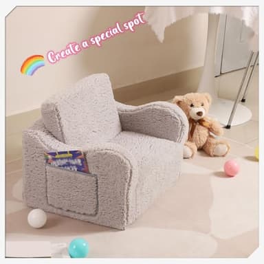 MOMCAYWEX Kids Chairs for Toddler, 2-in-1 Toddler Soft Sherpa Couch Fold Out, Convertible Sofa to Lounger for Girls and Boys, Grey - Image 5