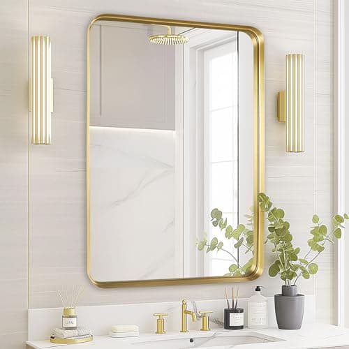 Fabuday Gold Mirror Bathroom Wall - Over Sink 36x24 Inch Rectangle Framed Brushed Mirror, Large Gold Trim Vanity Mirror Hanging for Bedroom, Restroom, Living Room, Entryway Decor - Image 1