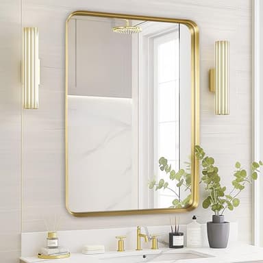 Fabuday Gold Mirror Bathroom Wall - Over Sink 36x24 Inch Rectangle Framed Brushed Mirror, Large Gold Trim Vanity Mirror Hanging for Bedroom, Restroom, Living Room, Entryway Decor - Image 1