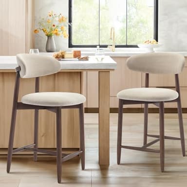 COLAMY Bar Stools Set of 2, Counter Height Bar Stools, Upholstered Counter Stools with Wood Legs for Kitchen Island Dining Room Bar, Beige - Image 3
