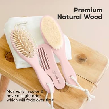 Baby Hair Brush and Comb Set for Newborn - Wooden Baby Hair Brush Set with Soft Goat Bristle, Baby Brush Set for Newborns, Baby Brush and Comb Set Girl, Boy, Toddler Cradle Cap Brush (Oval, Blush) - Image 7
