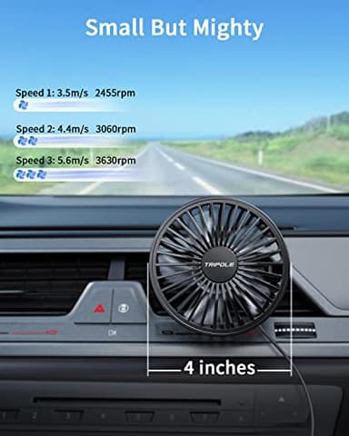 TriPole Car Fan USB Powered - Powerful 3 Speed, Portable Cooling Clip Fan for Car Vent, Quiet Brushless Motor, 360 Degree Rotatable, Air Circulation for Vehicle, Van, Truck, SUV, RV - Image 3