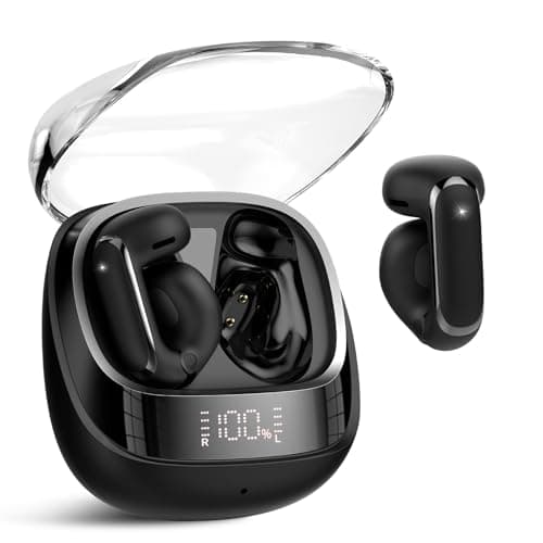 Wireless Earbuds, Clip On Ear Headphones, Bluetooth 5.4 HiFi Stereo Earbuds, 42H, LED Display Ear Buds, Comfortable Lightweight, IP7 Waterproof Open Ear Earphones, Earbud for Workouts Running, Black - Image 1