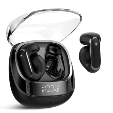 Wireless Earbuds, Clip On Ear Headphones, Bluetooth 5.4 HiFi Stereo Earbuds, 42H, LED Display Ear Buds, Comfortable Lightweight, IP7 Waterproof Open Ear Earphones, Earbud for Workouts Running, Black - Image 1