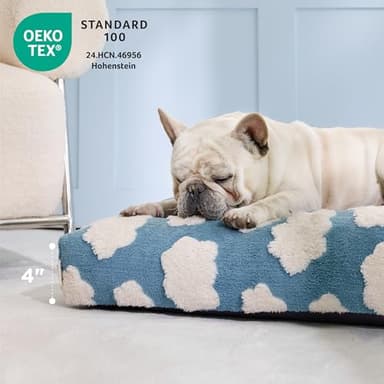 LE SURE Cute Dog Beds Medium Size Dog-Thick Shredded Chopped Foam Pet Bed Indoor with Removable Washable Cover, Modern Fuzzy Plush & Anti Slip Bottom, Blue - Image 2