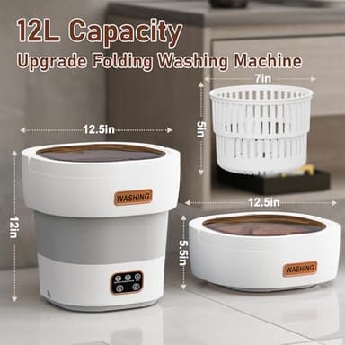 Portable Washing Machine - The Upgraded 12L Foldable Mini Washer with Powerful Cleaning & Low-Noise Design | Perfect for Household, Baby Clothes, Travel, Apartments/Dorms/RVs (Grey-White) - Image 2