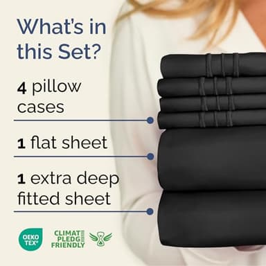Extra Deep Queen Sheet Set - 6 Piece Breathable & Cooling Sheets - Hotel Luxury Bedding Set w/18-24 Inch Extra Deep Pockets - Easy & Secure Fit - Super Soft, Wrinkle Free & Comfy - Black, Queen Size - Image 2