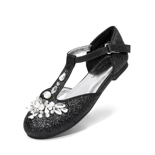 DREAM PAIRS Girls Mary Jane Dress Shoes Pearl T-Strap Party Flower Wedding Princess Flats for Toddler Little Big Kid,Size 3 Little Kid,Black,SDFL2426K - Image 1