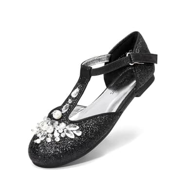 DREAM PAIRS Girls Mary Jane Dress Shoes Pearl T-Strap Party Flower Wedding Princess Flats for Toddler Little Big Kid,Size 3 Little Kid,Black,SDFL2426K - Image 1