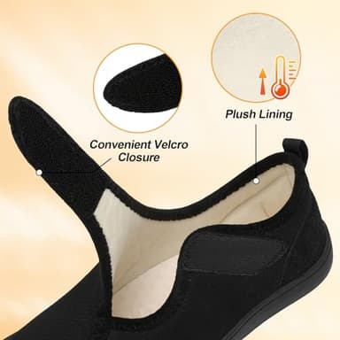 LeIsfIt Womens Slippers Wide Diabetic Shoes Adjustable Arthritis Edema House Shoes Indoor Outdoor Slippers Black Size 8 - Image 3