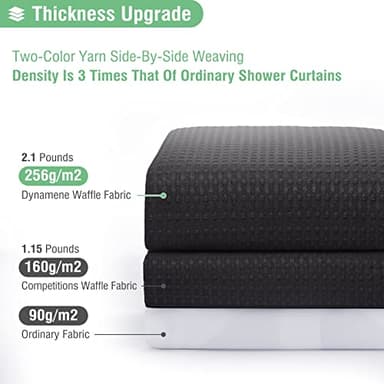 Dynamene Black Fabric Shower Curtain - Waffle Textured Heavy Duty Cloth Curtains for Bathroom, 256GSM Hotel Spa Luxury Weighted Polyester Bath Curtain Set with 12 Plastic Hooks(72Wx72H, Black) - Image 2