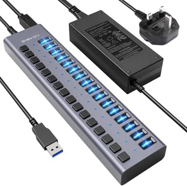90W Powered USB Hub - ACASIS 16 Ports USB 3.0 Data Port, Aluminum Housing, Individual On/Off Switches, 12V/7.5A Power Adapter, USB Splitter for Laptop, PC, Computer, Printer - Image 1