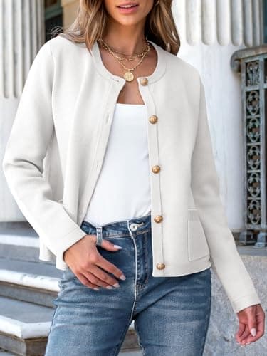 ANRABESS Women Striped Cardigan Sweaters Button Down Cropped Knit Lady Jackets Coat 2025 Fall Outfits Trendy Clothes White Small - Image 4