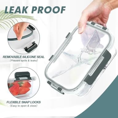 KOMUEE Glass Meal Prep Containers 3 Compartments, 5 Pack 36 oz, Glass Food Storage Containers with Lids, Airtight Lunch Bento Box, Portion Control, Freezer and Microwave Safe - Image 7