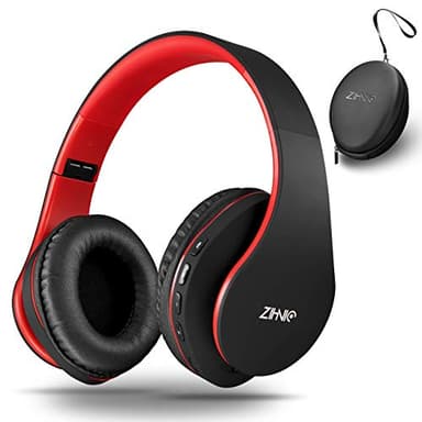 ZIHNIC Bluetooth Headphones Over-Ear, Foldable Wireless and Wired Stereo Headset Micro SD/TF, FM for Cell Phone,PC,Soft Earmuffs &Light Weight for Prolonged Wearing (Black/red) - Image 1