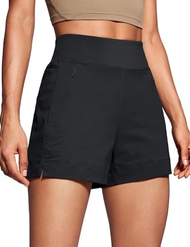 CRZ YOGA Women's Lightweight Mid Rise Hiking Shorts 4'' - Stretch for Athletic Summer Travel Outdoor Golf with Zip Pockets Black Medium - Image 1
