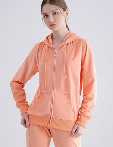 Yasumond Womens Sweatsuits Velour Tracksuit 2 Piece Outfits Long Sleeve Zip Up Hooded Lounge Velvet Sweatshirt and Straight Leg Sweatpants Set Orange M - Image 3
