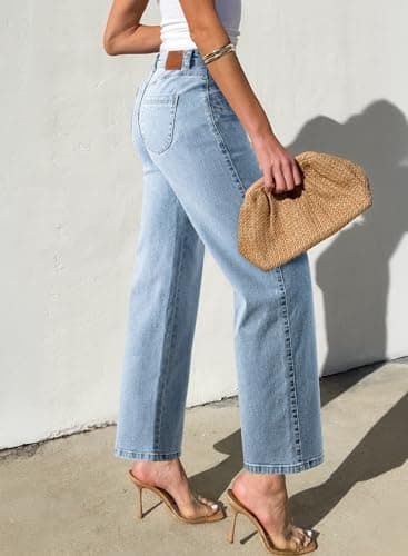 Sidefeel Wide Leg Jeans for Women High Waisted Stretchy Jeans Straight Leg Zimbaplatinum Ankle Denim Pants with Slant Pockets Light Blue Size 12 - Image 4
