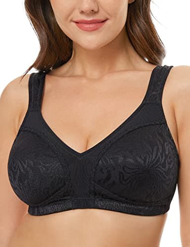 Wingslove Women's Full Coverage Non Padded Comfort Minimizer Wire-Free Bra Plus Size(Black,38DD) - Image 1