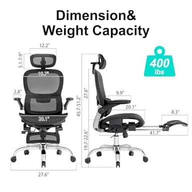 Ergonomic Ofice Chair with Adaptive BackrestSGS Class 4 Gas Clylinder and Flip-Up Armrests,Breathable Mesh, Adiustable Headres - Image 2