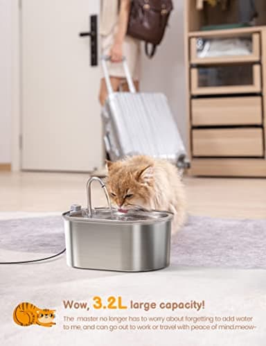 Cat Water Fountain Stainless Steel: 108oz/3,2L Pet Water Fountain - Water Fountain for Cats Inside with Quiet Pump - Dishwasher Safe Cat Fountains - Suitable for a Variety of Pets - SOOFPET - Image 3