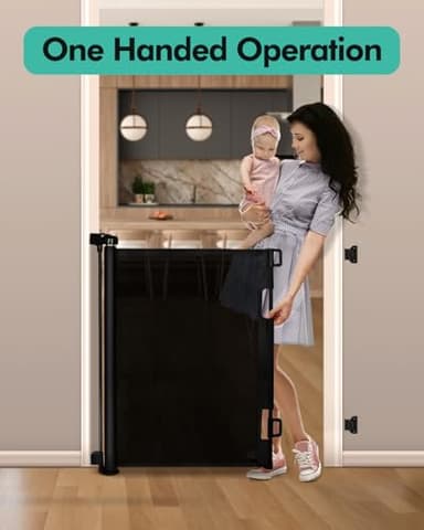 Retractable Baby Gates for Stairs, Mesh Dog Gate for Doorways, 33.6" Tall, Expands to 55" Wide,Pet Safety Essential Fit for Baseboards, Wide Toddlers Gates for Hallways, Indoor & Outdoor,Black - Image 2