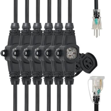 50FT 14 Gauge Indoor/Outdoor Power Extension Cord,5-15R LED Indicator Cable Male Plug to Female Connector Cord Splitter Seven Outlet Cable with UL Listed - Image 5