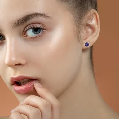Sparkling Amethyst Earrings Round Purple Stud Earrings Purple Crystal Birthstone Earrings for Women Beautiful Amethyst Jewelry - Image 2