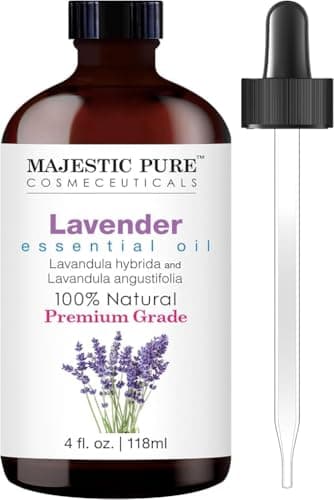 Majestic Pure Lavender Essential Oil with Glass Dropper - Huge 4 Fl Oz - 100% Pure and Natural Lavender Oil - Premium Grade Essential Oils for Diffuser, Aromatherapy, Soap and Candle Making - Image 1