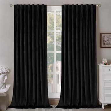 BGment Halloween Black Velvet Blackout Curtains for Living Room, 84 inches Long Thermal Insulated Curtains Noise Reduce Back Tab and Rod Pocket Luxury Panels for Bedroom, 2 Panels, 60 x 84 Inch - Image 1