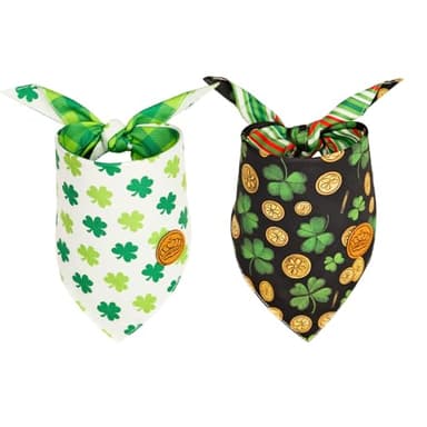 CROWNED BEAUTY St Patricks Day Dog Bandanas Reversible Small 2 Pack, Irish Clover Set, Green Plaid Adjustable Triangle Holiday Scarves for Dogs Cats Boy Girl Pets DB160-S - Image 1